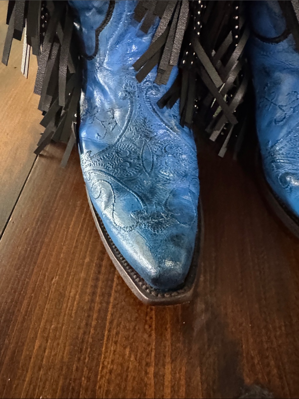 Blue Women's Fringe Western Boots with Rhinestone Detail - Picture 7 of 10